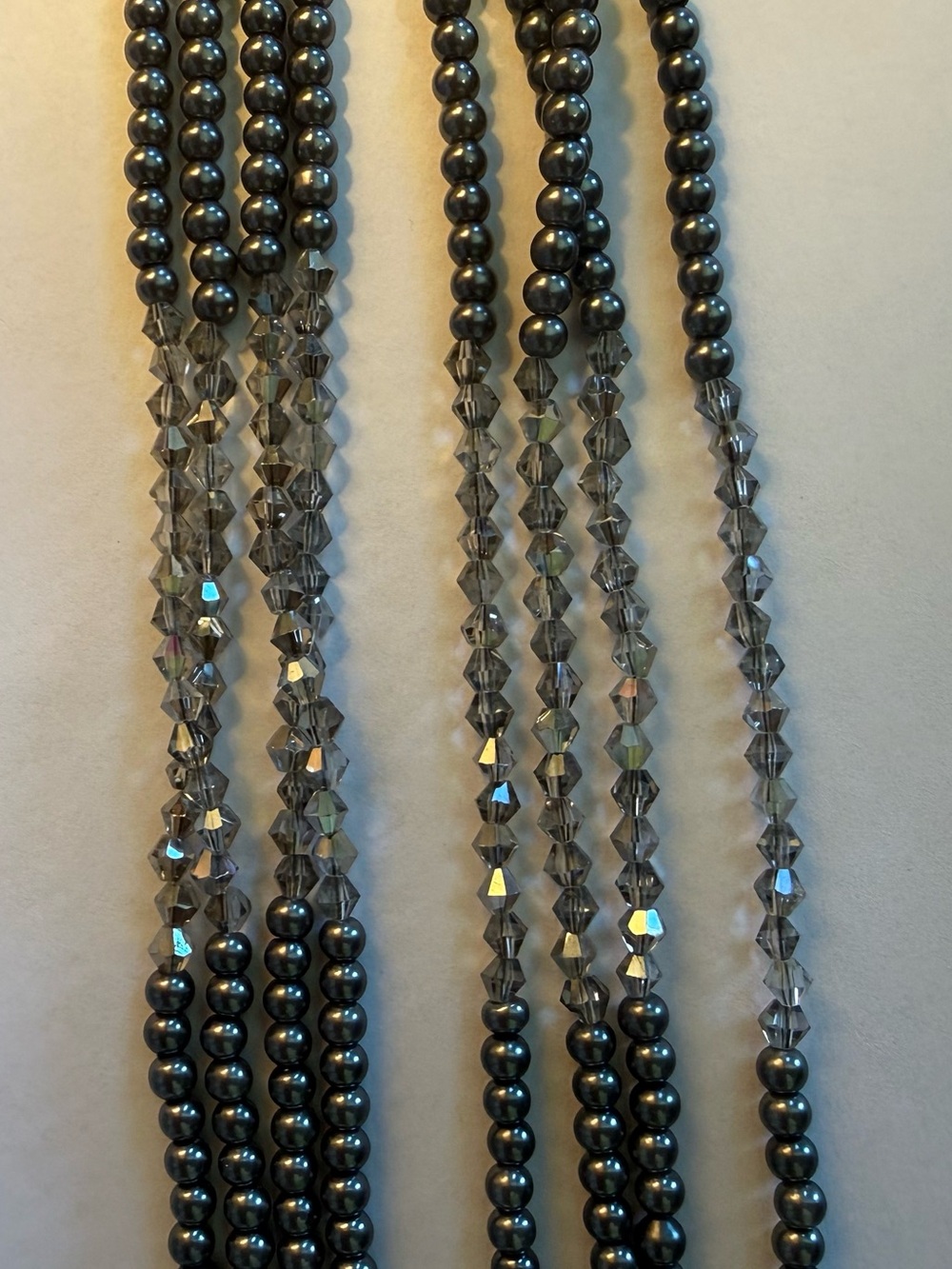 Elegant faux pearl and Smoky Crystal Beaded Necklace